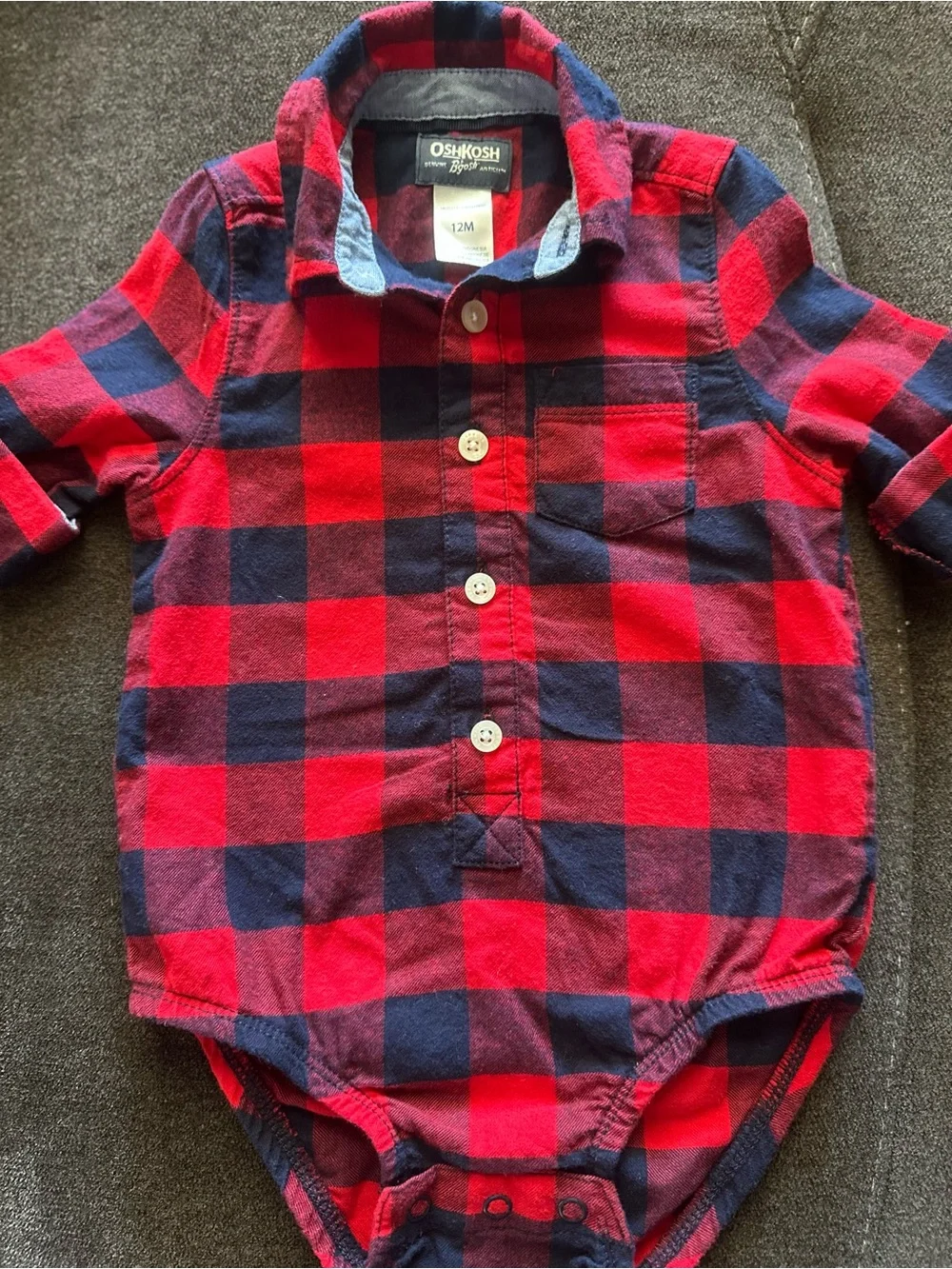 OshKosh Red & Navy Plaid Button-Up Romper